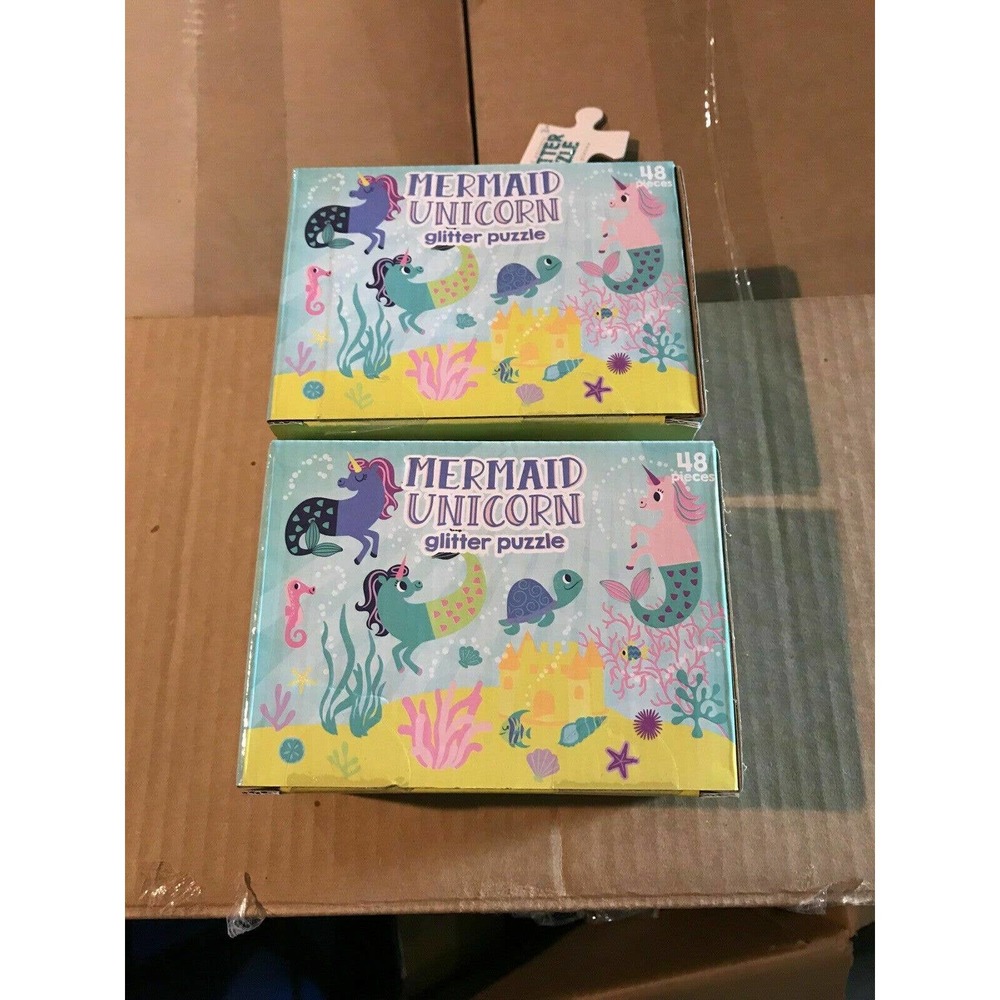 Lot Of 2 Mermaid Unicorn Glitter Puzzle 48 Pieces 3+ Preschool